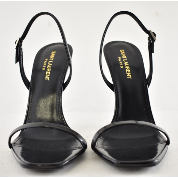 Saint Laurent Opyum 110 Black Leather YSL Logo Heel Slingback Strap Sandal 40.5 - Picture 8 of 16